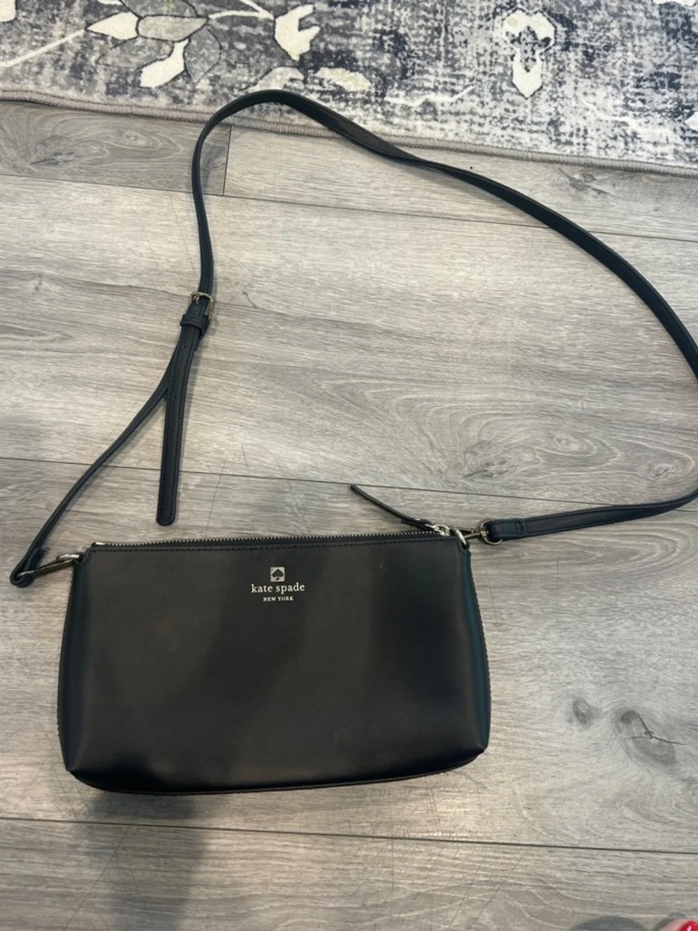 kate spade Black Leather Crossbody Pouch with Gold Logo